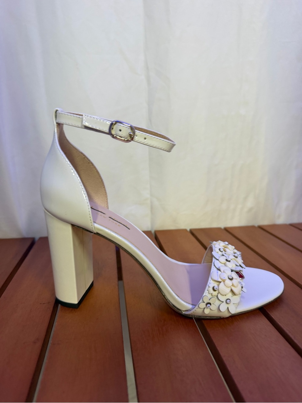 Kate Spade Women's Ivory Block Heel Sandal with Floral Strap